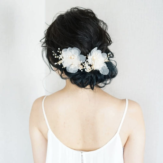 【ヘッドドレス】オーガンジーのフラワーヘッドドレス/ブライダルアクセサリー 【結婚式 ヘアアクセサリー】