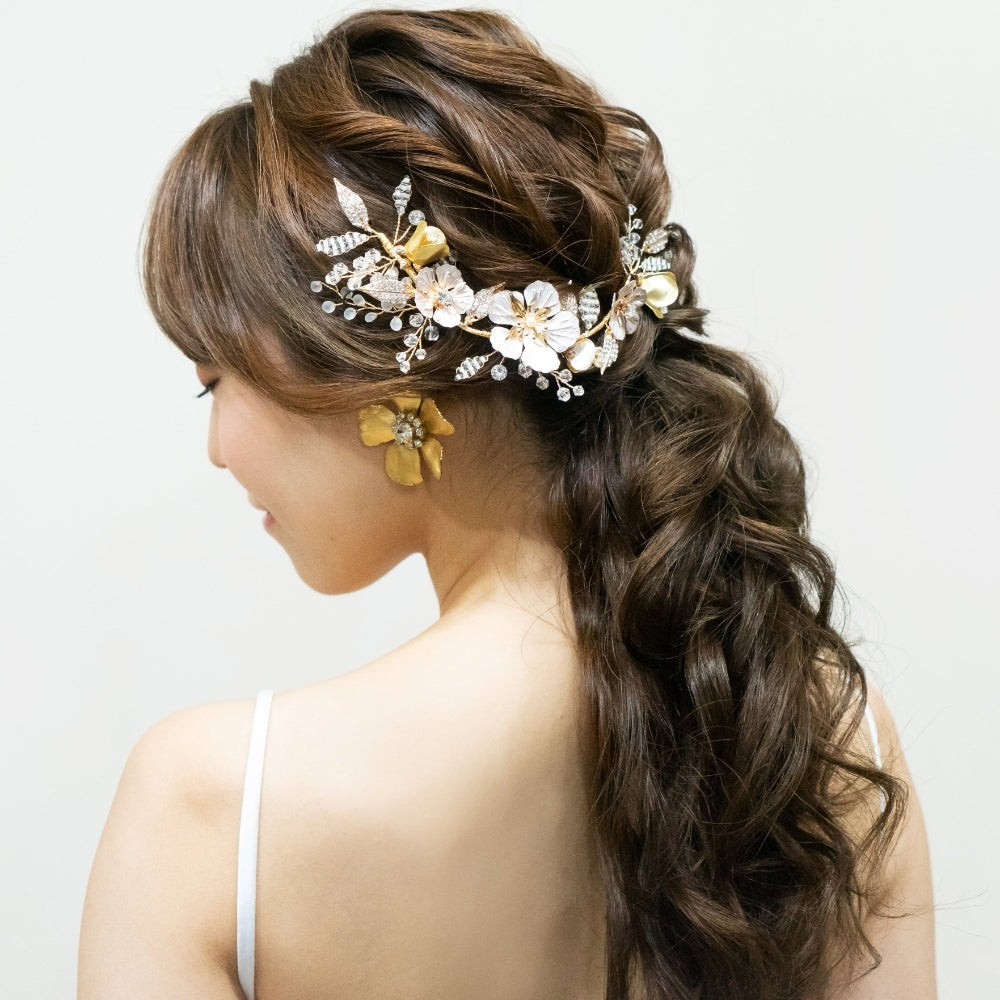 【ヘッドドレス】pinkgold flowerヘッドドレス 【結婚式 ヘアアクセサリー】