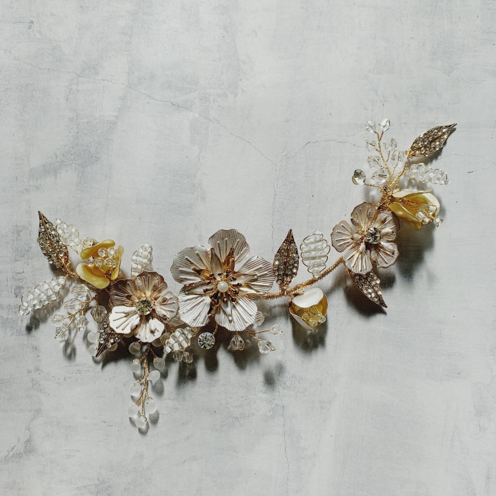 【ヘッドドレス】pinkgold flowerヘッドドレス 【結婚式 ヘアアクセサリー】