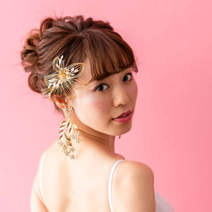 【ヘッドドレス】ゴールドフラワーのヘッドコーム 【結婚式　ヘアアクセサリー】