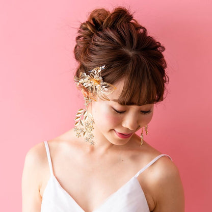 【ヘッドドレス】ゴールドフラワーのヘッドコーム 【結婚式 ヘアアクセサリー】