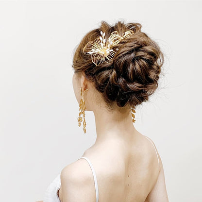 【ヘッドドレス】ゴールドフラワーのヘッドコーム 【結婚式 ヘアアクセサリー】