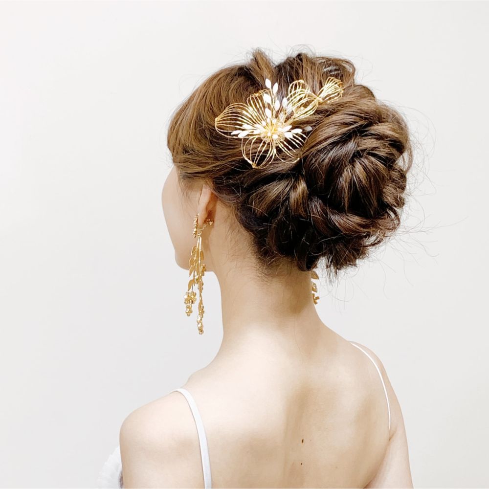 【ヘッドドレス】ゴールドフラワーのヘッドコーム 【結婚式 ヘアアクセサリー】