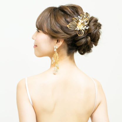 【ヘッドドレス】ゴールドフラワーのヘッドコーム 【結婚式 ヘアアクセサリー】