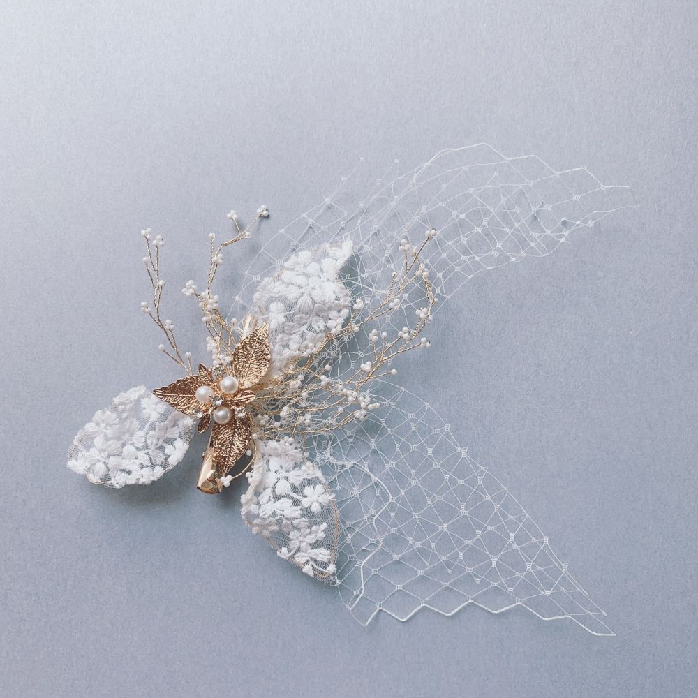 【ヘッドドレス】ゴールドレースボンネ 【結婚式 ヘアアクセサリー】