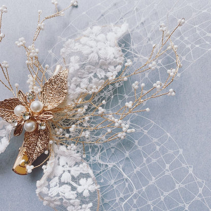 【ヘッドドレス】ゴールドレースボンネ 【結婚式 ヘアアクセサリー】