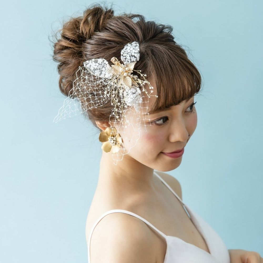 【ヘッドドレス】ゴールドレースボンネ 【結婚式　ヘアアクセサリー】