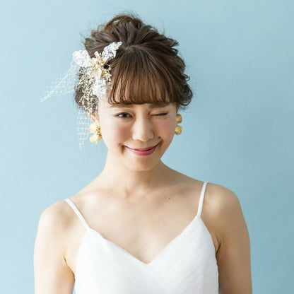 【ヘッドドレス】ゴールドレースボンネ 【結婚式　ヘアアクセサリー】