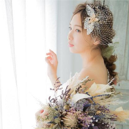 【ヘッドドレス】ゴールドレースボンネ 【結婚式　ヘアアクセサリー】