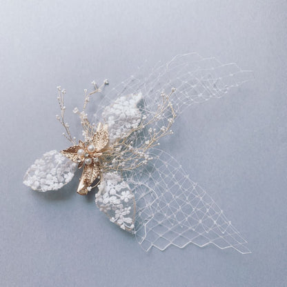 【ヘッドドレス】ゴールドレースボンネ 【結婚式 ヘアアクセサリー】