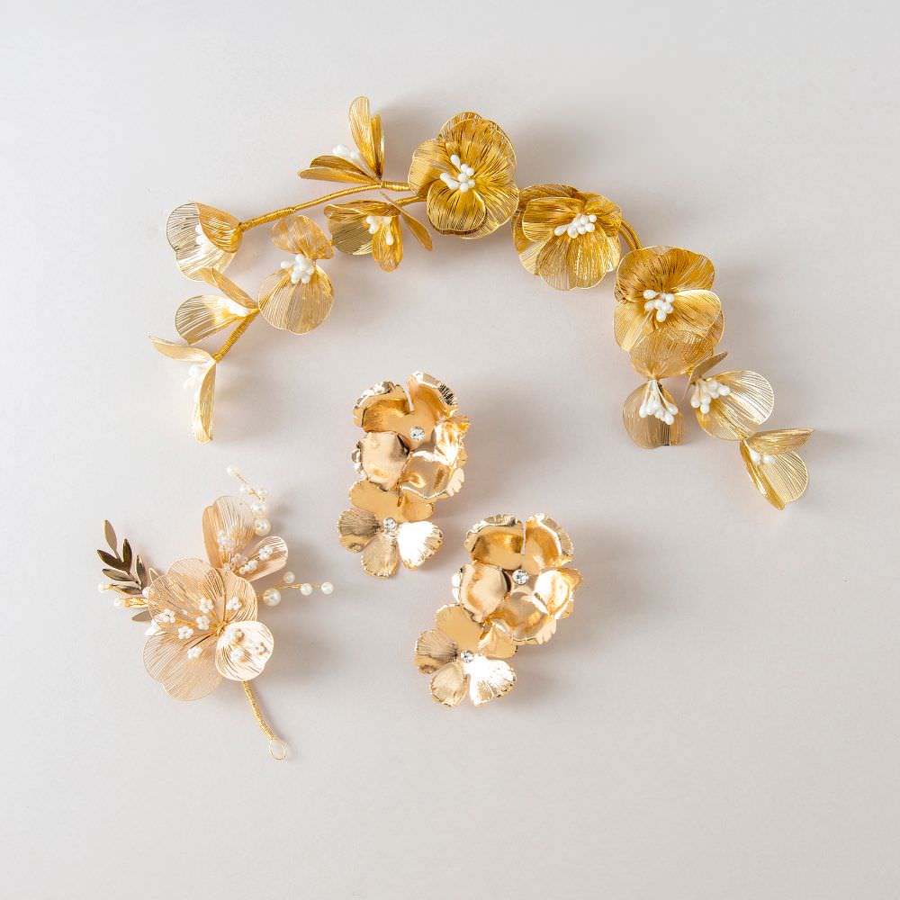 【ヘッドドレス】Bohemian gold flower ブライダルヘッドドレス 【結婚式　ヘアアクセサリー】