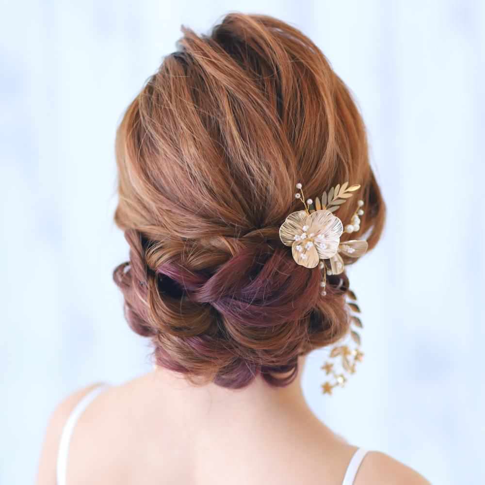 【ヘッドパーツ】gold flower ブライダルヘッドパーツ 【結婚式 ヘアアクセサリー】