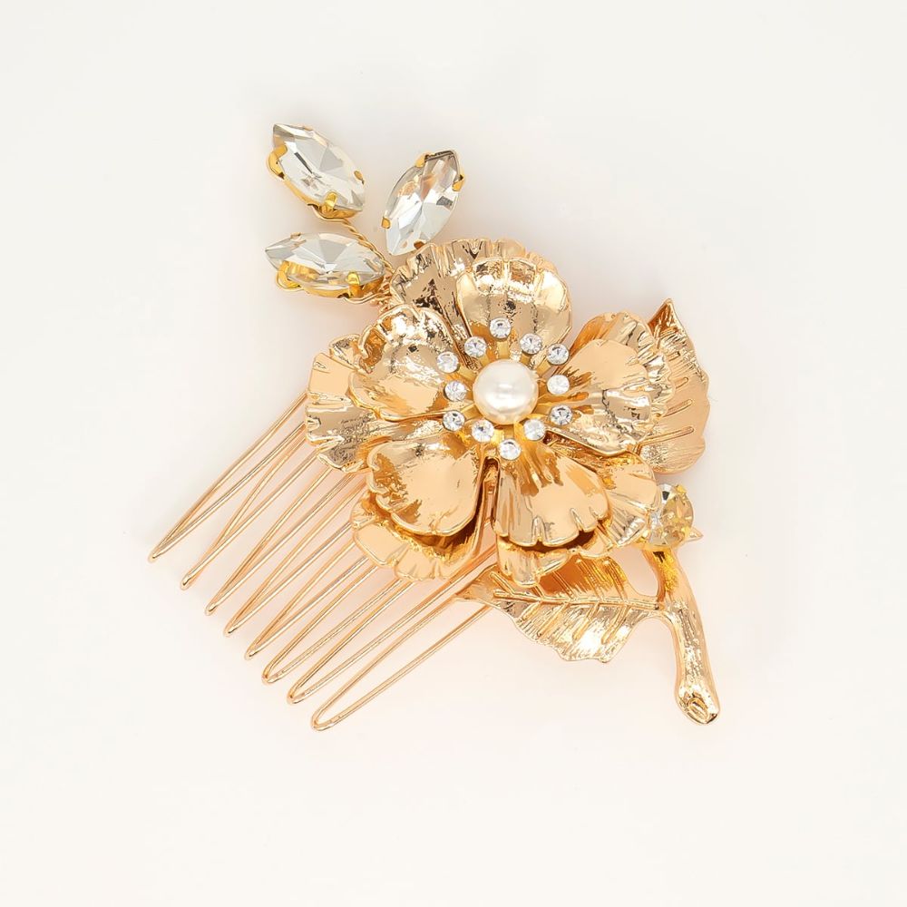 【ヘッドドレス】Gold Flower ヘッドコーム 2点セット 【結婚式 ヘアアクセサリー】