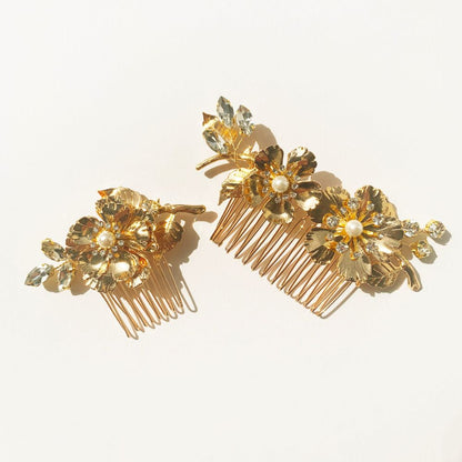 【ヘッドドレス】Gold Flower ヘッドコーム 2点セット 【結婚式 ヘアアクセサリー】