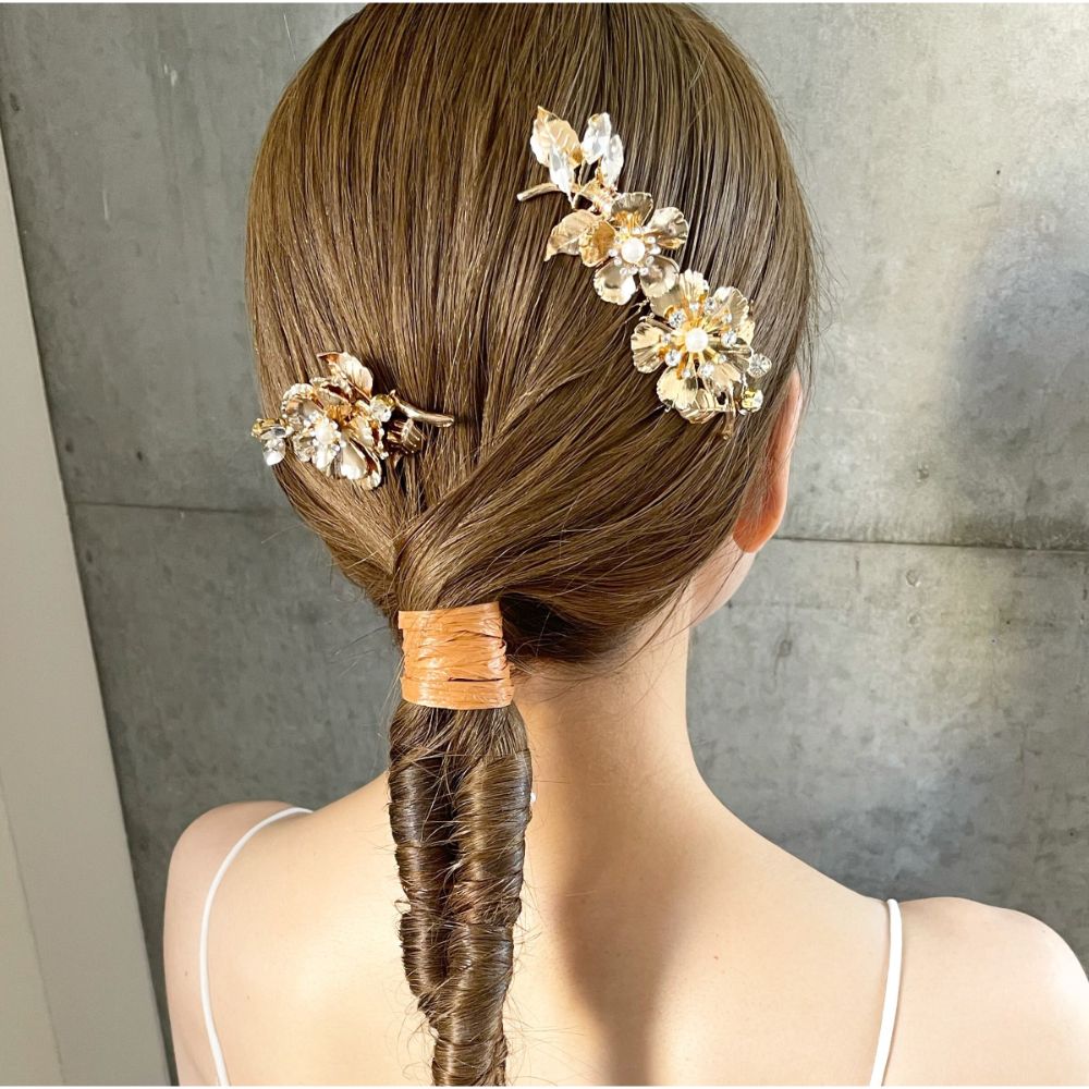 【ヘッドドレス】Gold Flower ヘッドコーム 2点セット 【結婚式 ヘアアクセサリー】