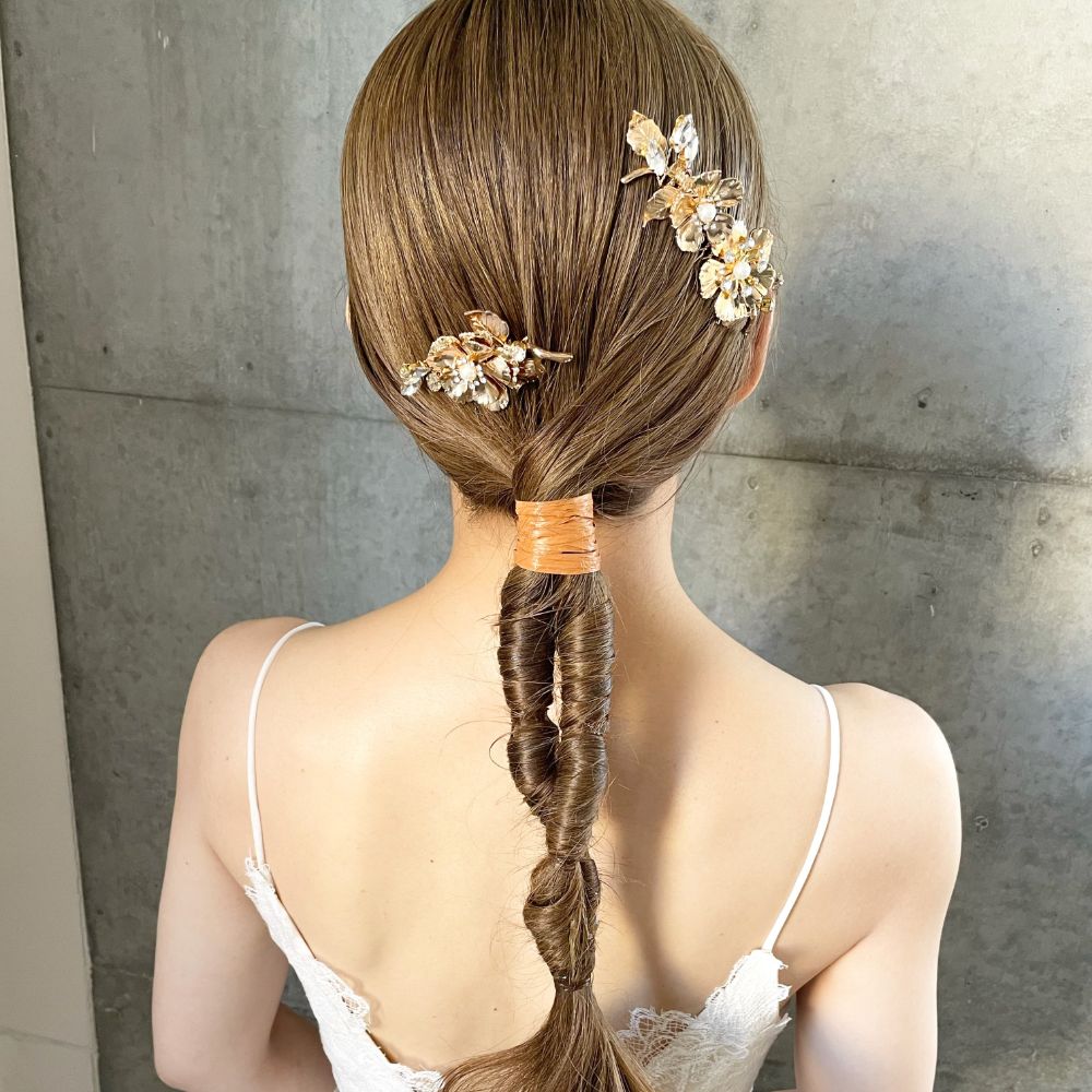 【ヘッドドレス】Gold Flower ヘッドコーム 2点セット 【結婚式　ヘアアクセサリー】