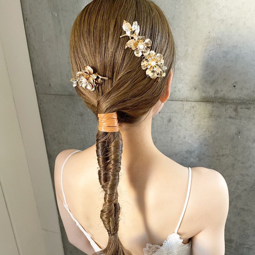 【ヘッドドレス】Gold Flower ヘッドコーム 2点セット 【結婚式 ヘアアクセサリー】