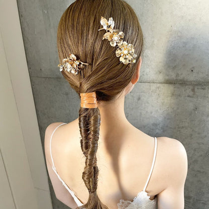 【ヘッドドレス】Gold Flower ヘッドコーム 2点セット 【結婚式 ヘアアクセサリー】