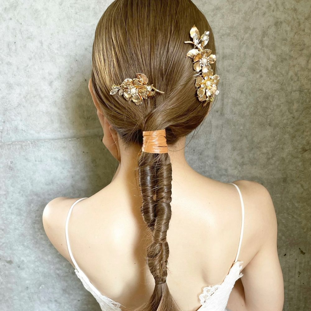 【ヘッドドレス】Gold Flower ヘッドコーム 2点セット 【結婚式 ヘアアクセサリー】