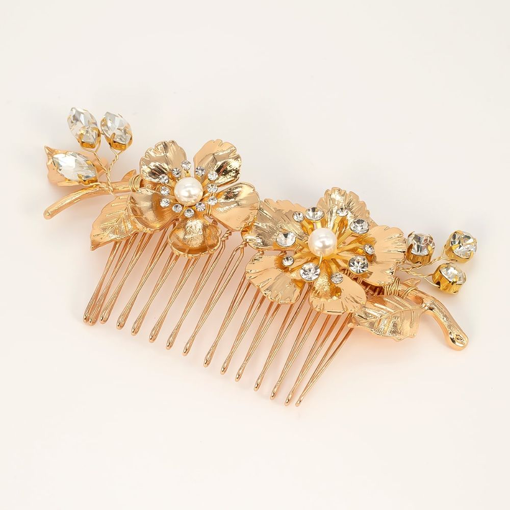 【ヘッドドレス】Gold Flower ヘッドコーム 2点セット 【結婚式　ヘアアクセサリー】