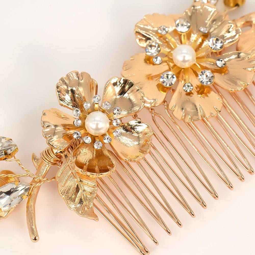 【ヘッドドレス】Gold Flower ヘッドコーム 2点セット 【結婚式 ヘアアクセサリー】