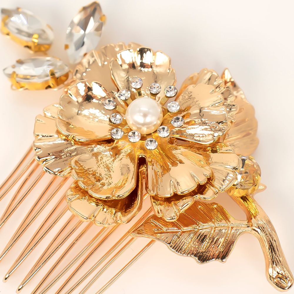 【ヘッドドレス】Gold Flower ヘッドコーム 2点セット 【結婚式 ヘアアクセサリー】