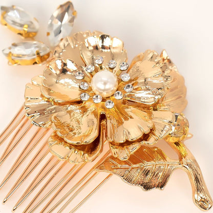 【ヘッドドレス】Gold Flower ヘッドコーム 2点セット 【結婚式 ヘアアクセサリー】