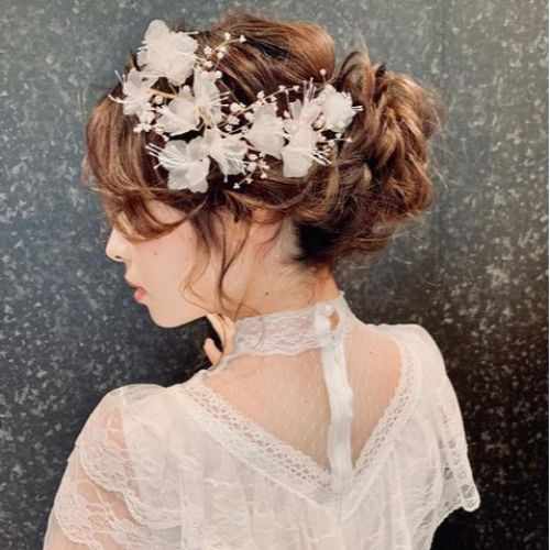 【ヘッドドレス】シフォンフラワーヘッドドレス/ブライダルアクセサリー 【結婚式　ヘアアクセサリー】