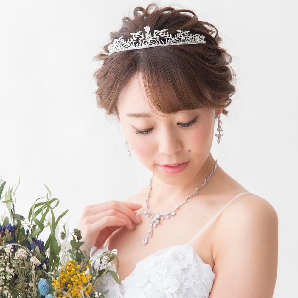 【ティアラ】Botanic キュービックジルコニア ブライダルティアラ 【結婚式　ヘアアクセサリー】