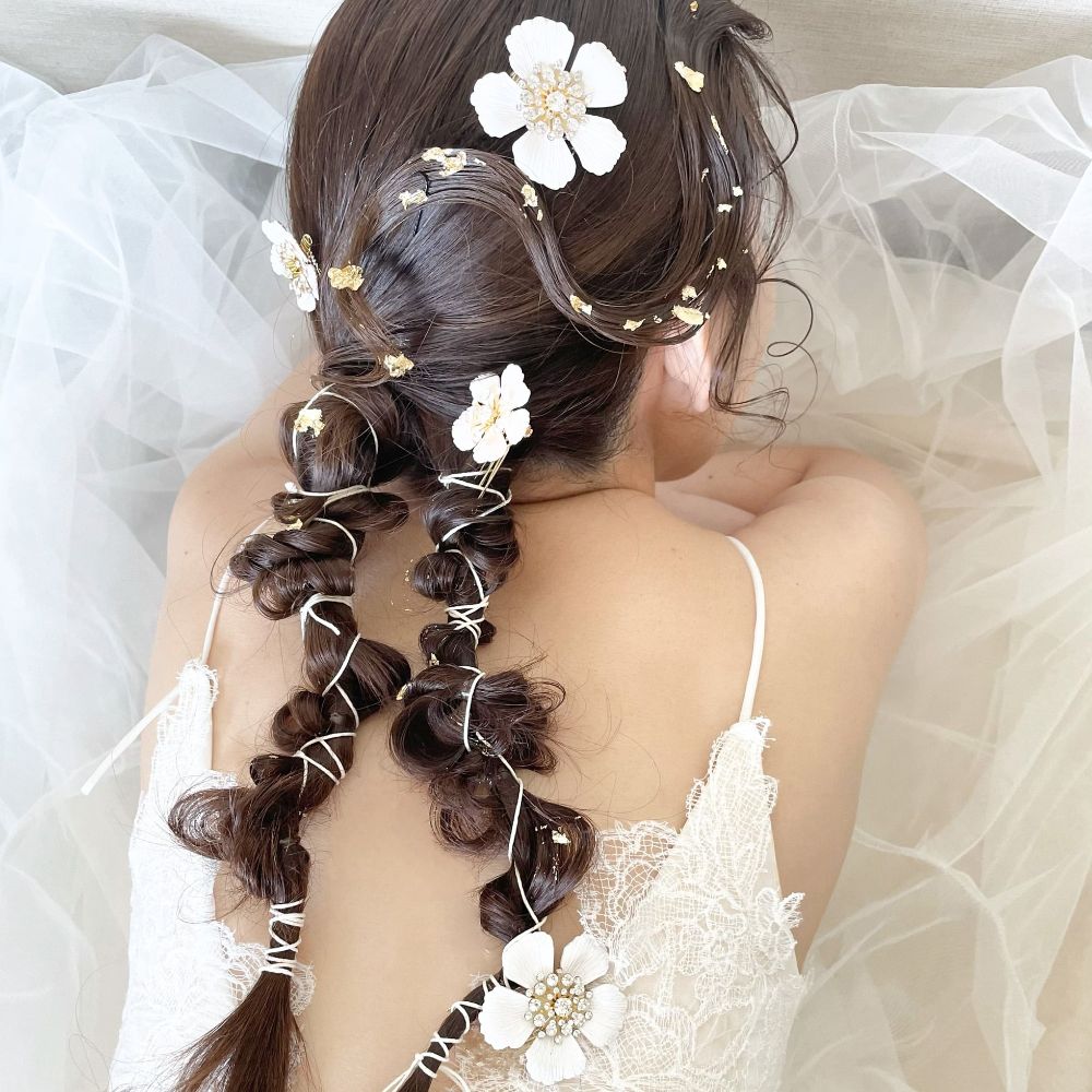 【ヘッドパーツ】Flower Hair Comb 5点セット 【結婚式 ヘアアクセサリー】