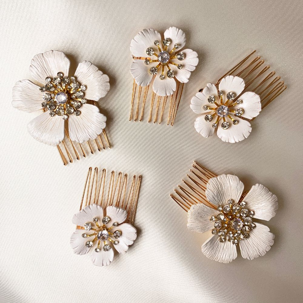 【ヘッドパーツ】Flower Hair Comb 5点セット 【結婚式 ヘアアクセサリー】