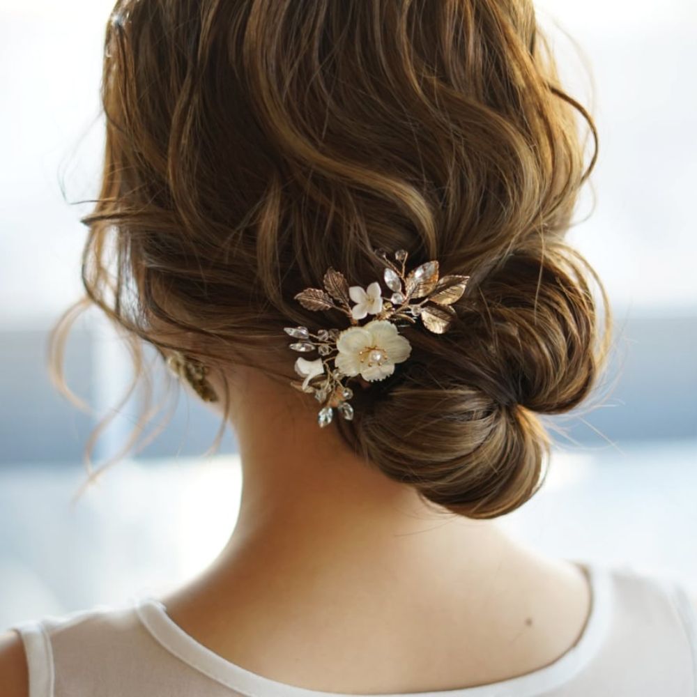 【ヘッドパーツ】シェルフラワー ゴールドヘッドパーツ 【結婚式　ヘアアクセサリー】