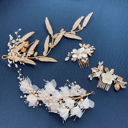 【ヘッドパーツ】シェルフラワー ゴールドヘッドパーツ 【結婚式 ヘアアクセサリー】