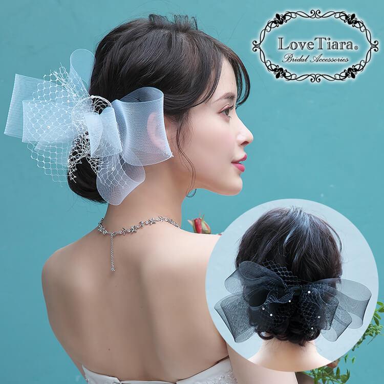 ホースヘアヘッドドレス【ジョリー】(ブラック)【花嫁 ヘアアクセ】（H-166bk）