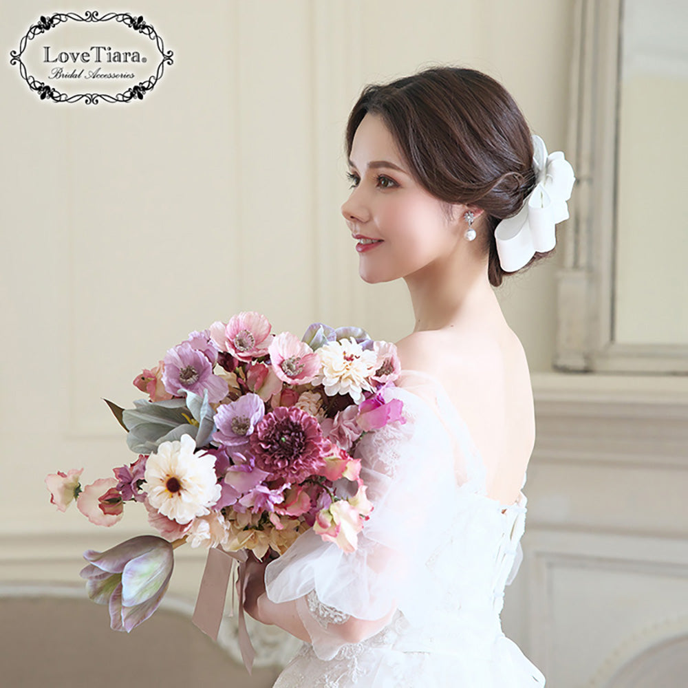 リボンヘッドドレス【ローズ】【結婚式 ヘアアクセサリー】（H-177）