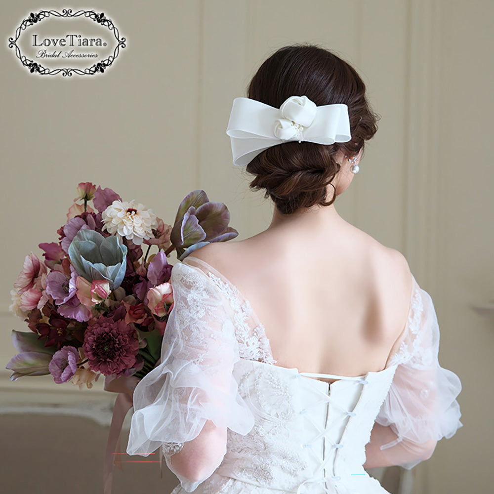 リボンヘッドドレス【ローズ】【結婚式 ヘアアクセサリー】（H-177）