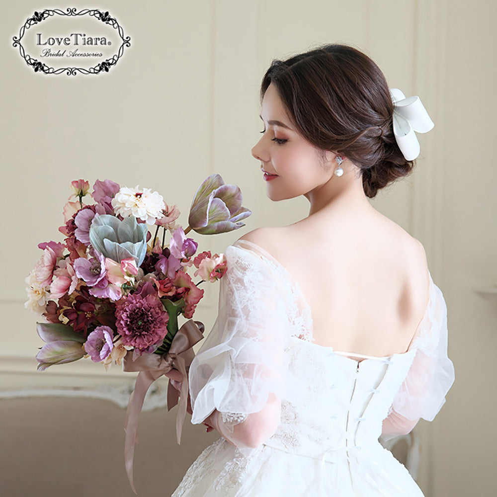 リボンヘッドドレス【ローズ】【結婚式 ヘアアクセサリー】（H-177）