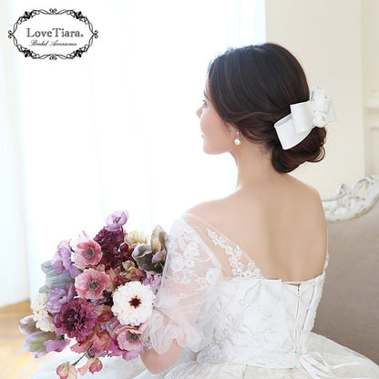 リボンヘッドドレス【ローズ】【結婚式 ヘアアクセサリー】（H-177）
