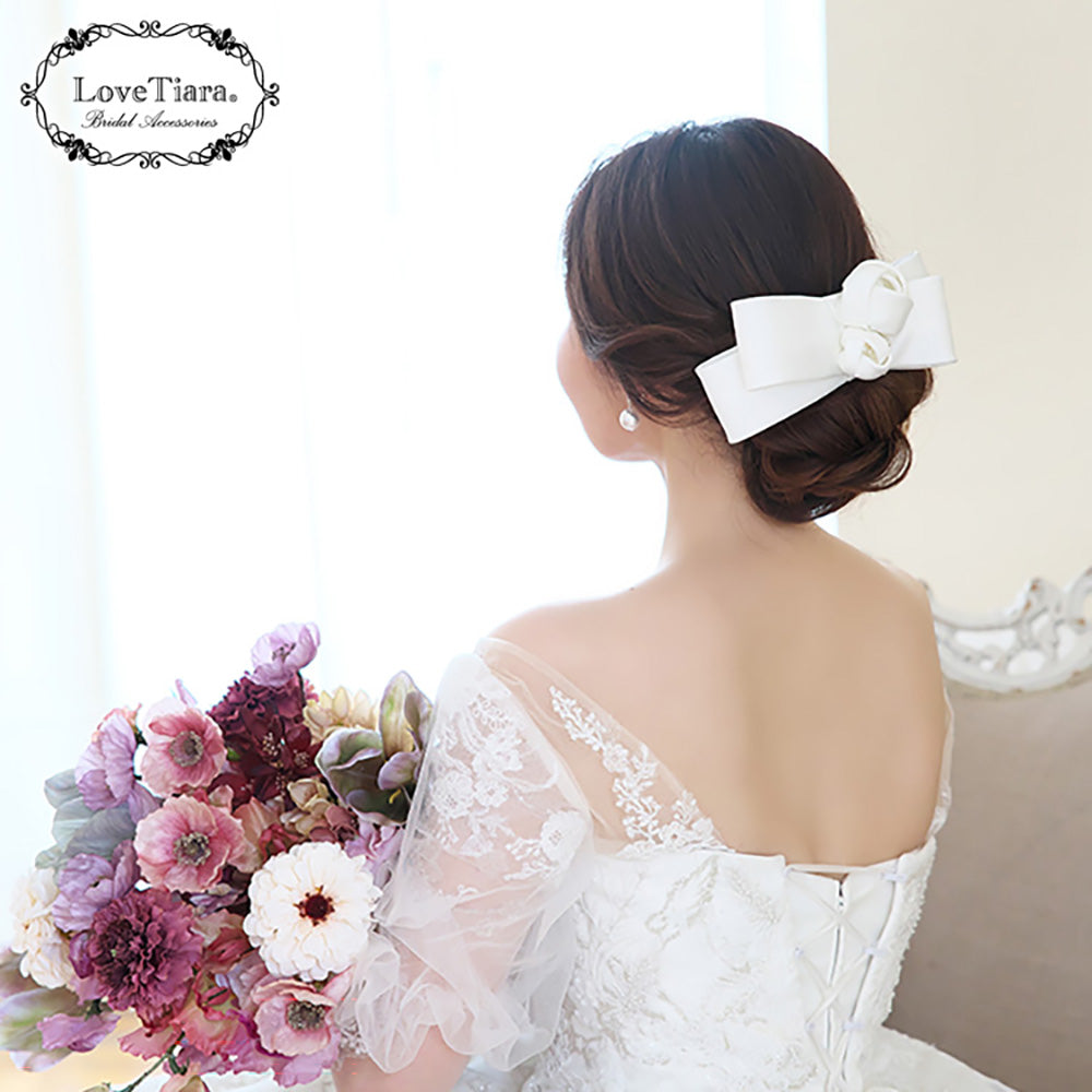 リボンヘッドドレス【ローズ】【結婚式 ヘアアクセサリー】（H-177）