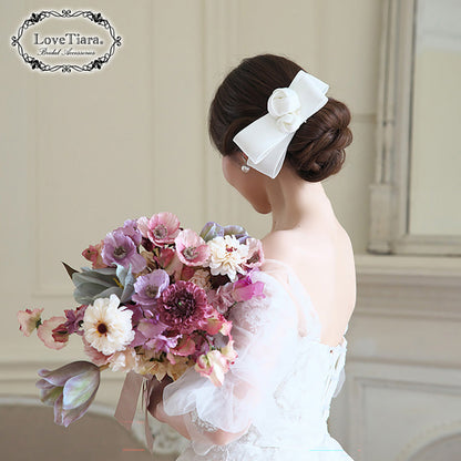 リボンヘッドドレス【ローズ】【結婚式 ヘアアクセサリー】（H-177）