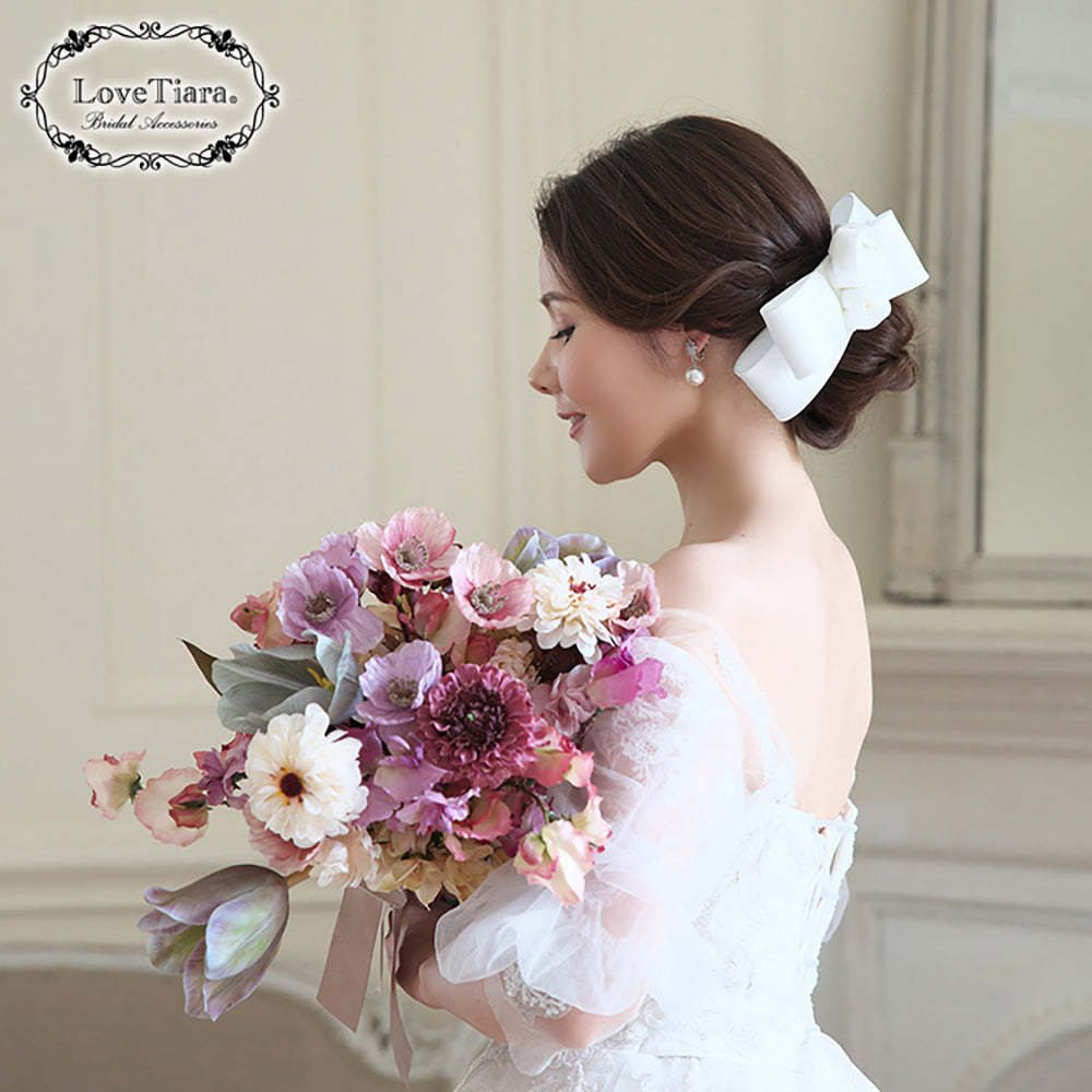 リボンヘッドドレス【ローズ】【結婚式 ヘアアクセサリー】（H-177）