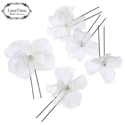 オーガンジーフラワーヘアピン5本セット（H-182）