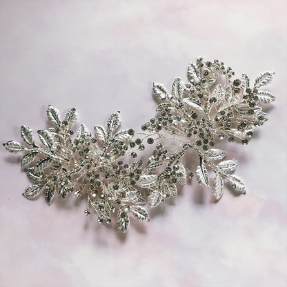 【ヘッドドレス】小枝とプラチナリーフのヘッドドレス/ブライダルアクセサリー 【結婚式 ヘアアクセサリー】
