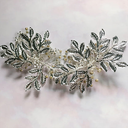 【ヘッドドレス】小枝とプラチナリーフのヘッドドレス/ブライダルアクセサリー 【結婚式 ヘアアクセサリー】