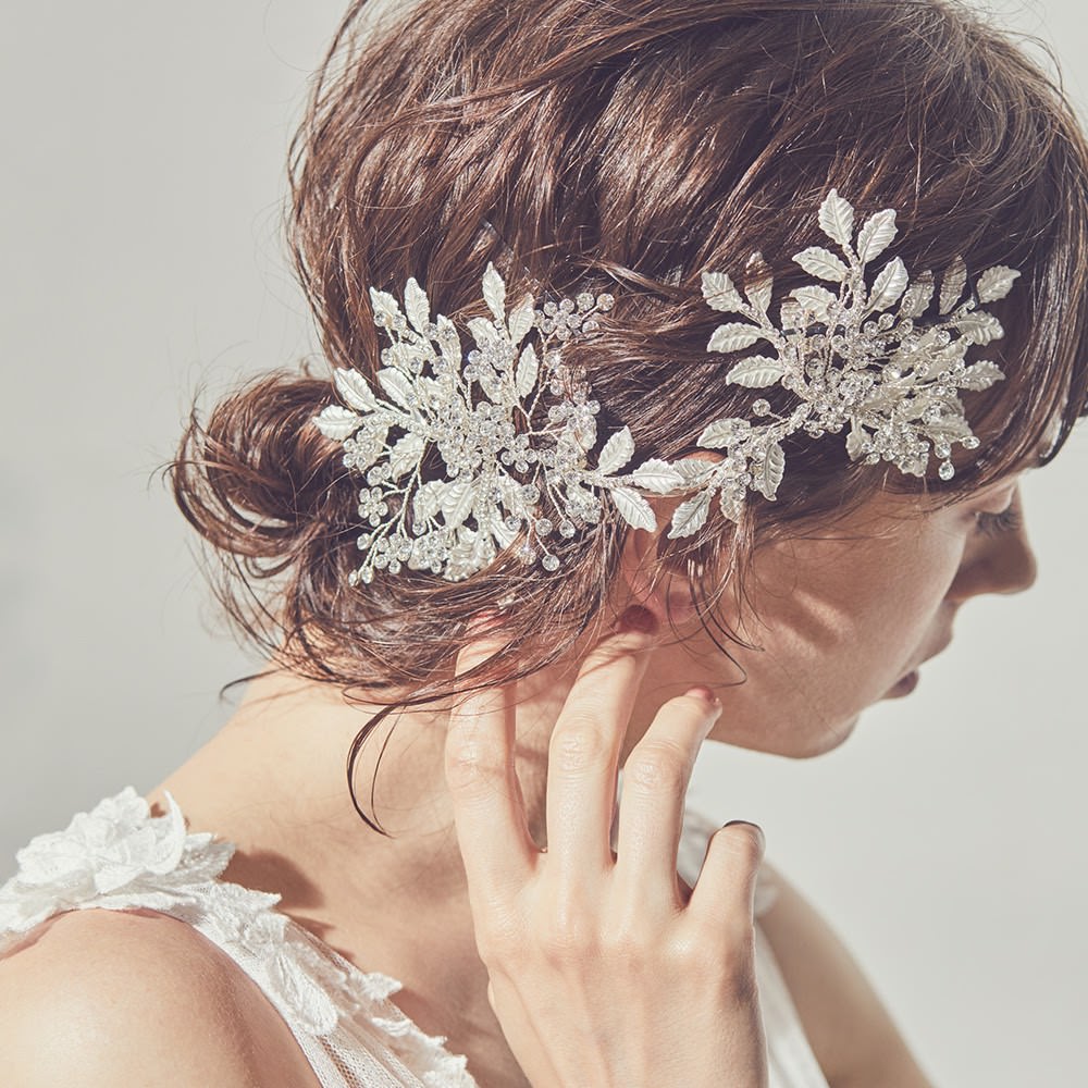 【ヘッドドレス】小枝とプラチナリーフのヘッドドレス/ブライダルアクセサリー 【結婚式 ヘアアクセサリー】