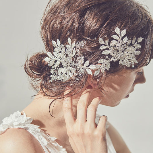 【ヘッドドレス】小枝とプラチナリーフのヘッドドレス/ブライダルアクセサリー 【結婚式 ヘアアクセサリー】