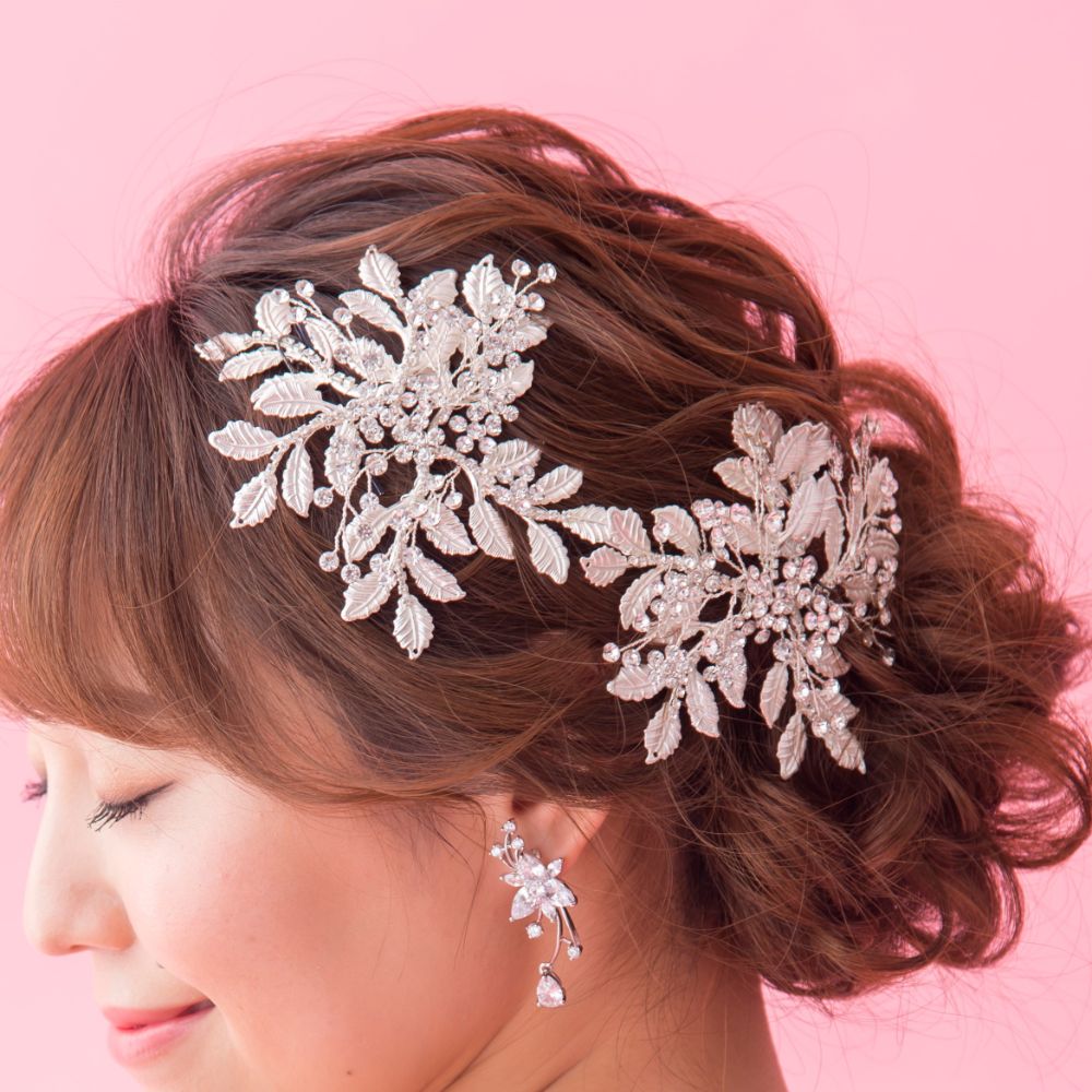 【ヘッドドレス】小枝とプラチナリーフのヘッドドレス/ブライダルアクセサリー 【結婚式 ヘアアクセサリー】