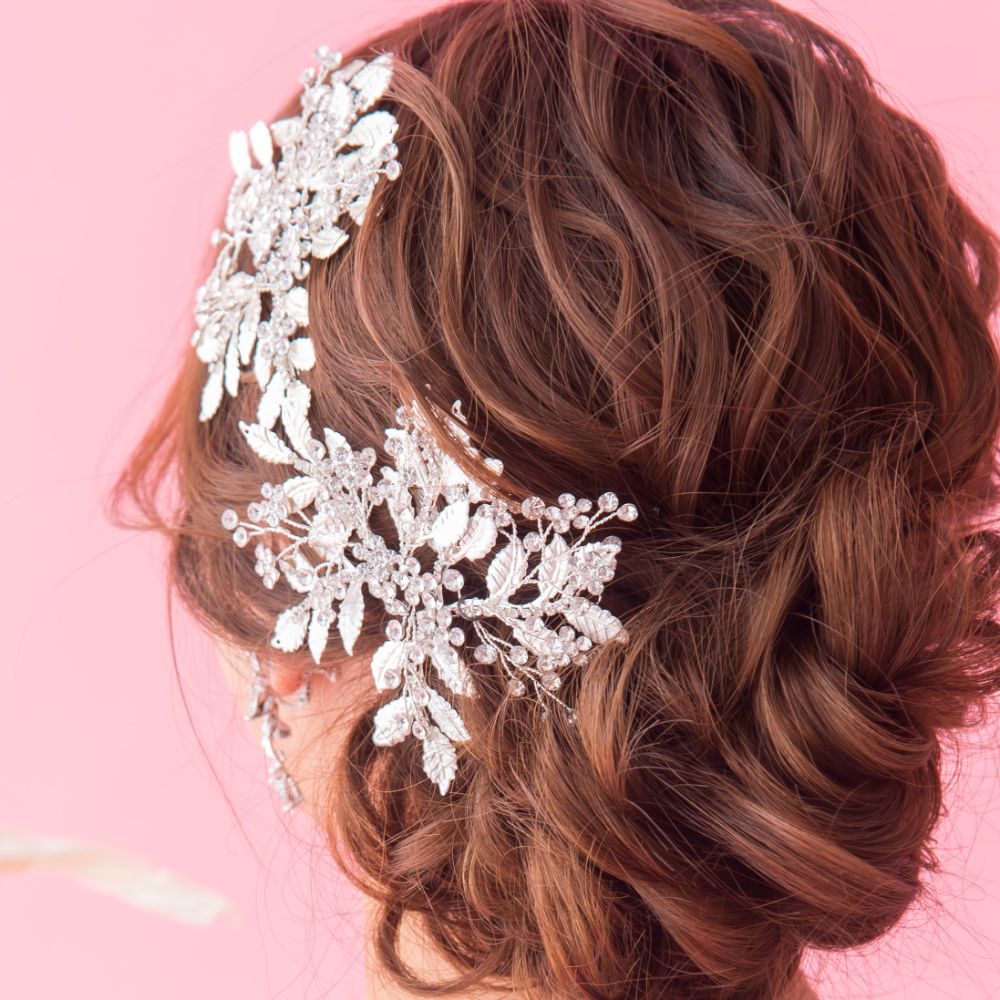 【ヘッドドレス】小枝とプラチナリーフのヘッドドレス/ブライダルアクセサリー 【結婚式　ヘアアクセサリー】