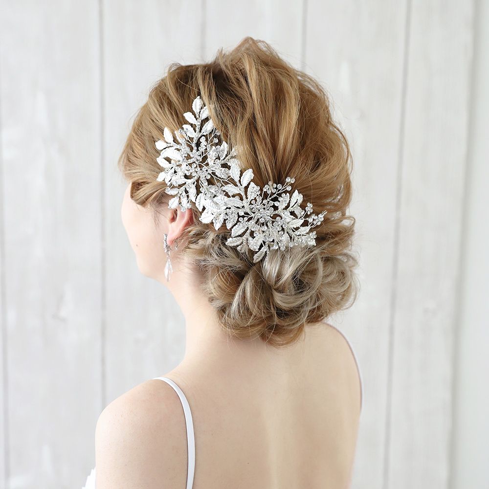 【ヘッドドレス】小枝とプラチナリーフのヘッドドレス/ブライダルアクセサリー 【結婚式 ヘアアクセサリー】