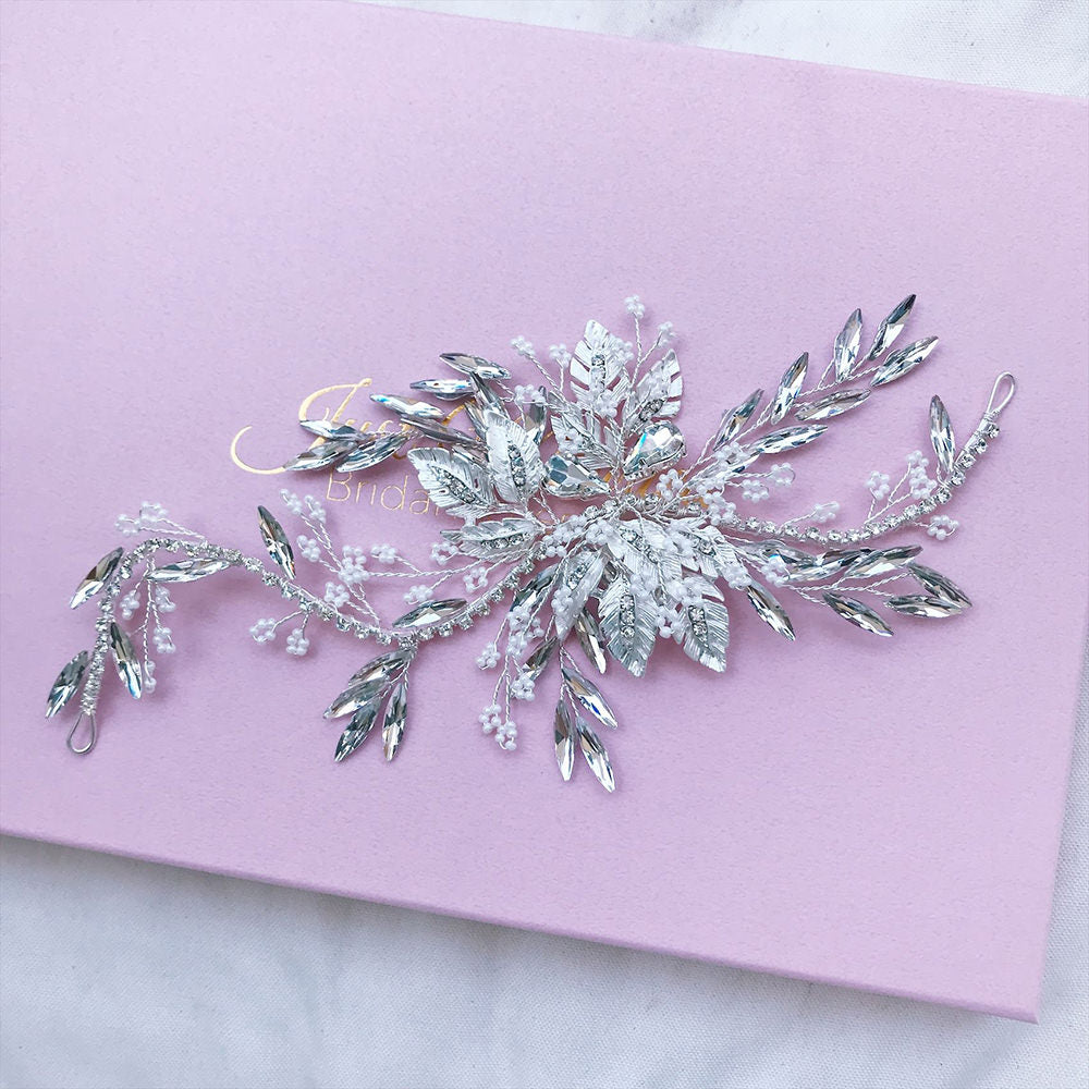 【ヘッドドレス】パールとクリスタルの小枝ヘッドドレス/ブライダルアクセサリー 【結婚式 ヘアアクセサリー】